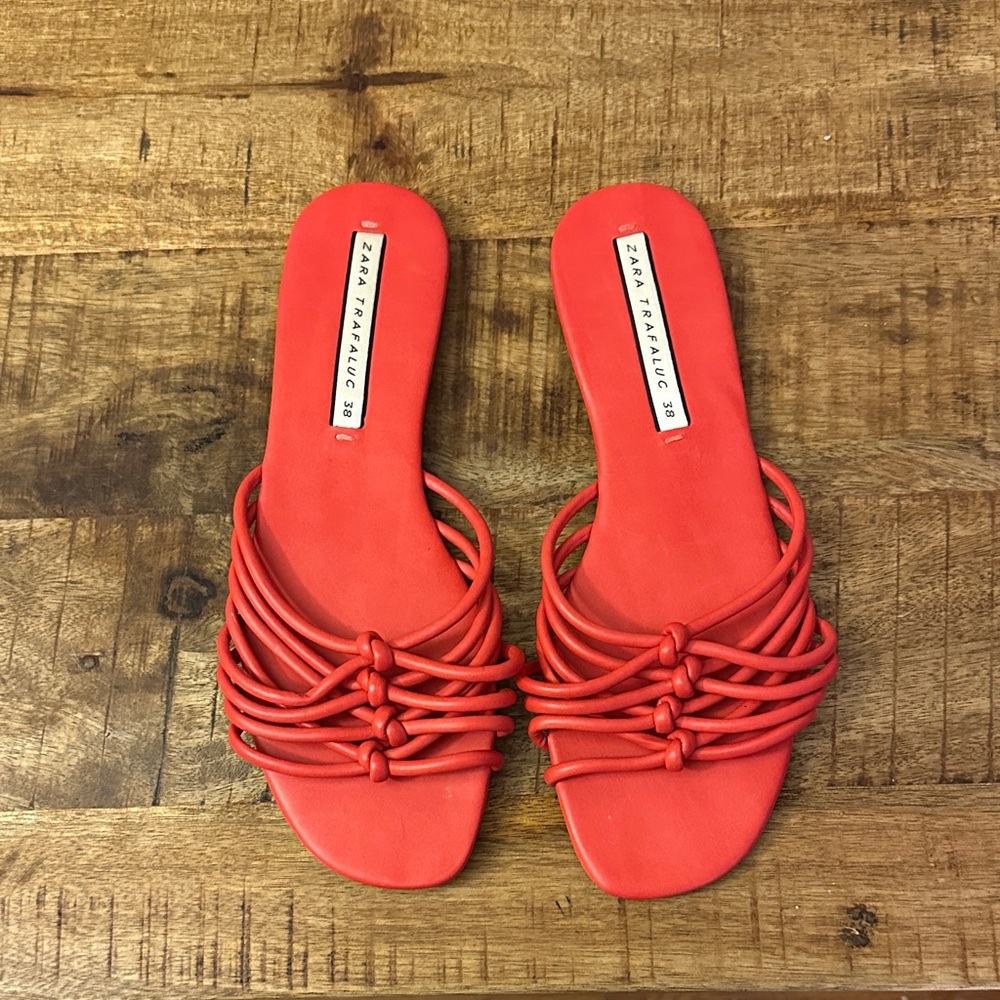 Zara Coral Strappy Knotted Slide Sandals